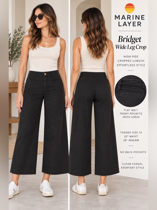 Marine Layer Pants - Marine layer Bridget wide leg crop pants women 14 runs small black baggy grunge